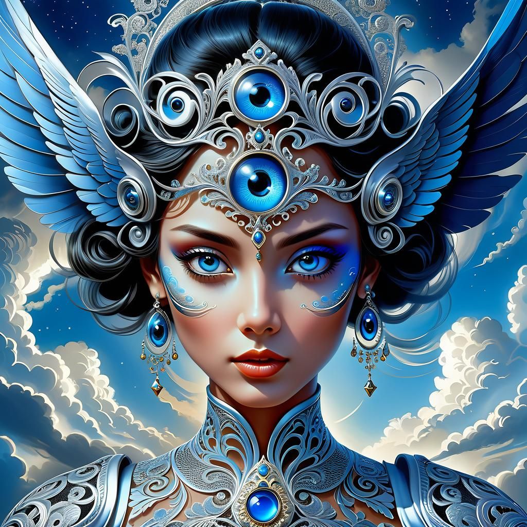 Flying Spirit Woman in Rococo Comic Style