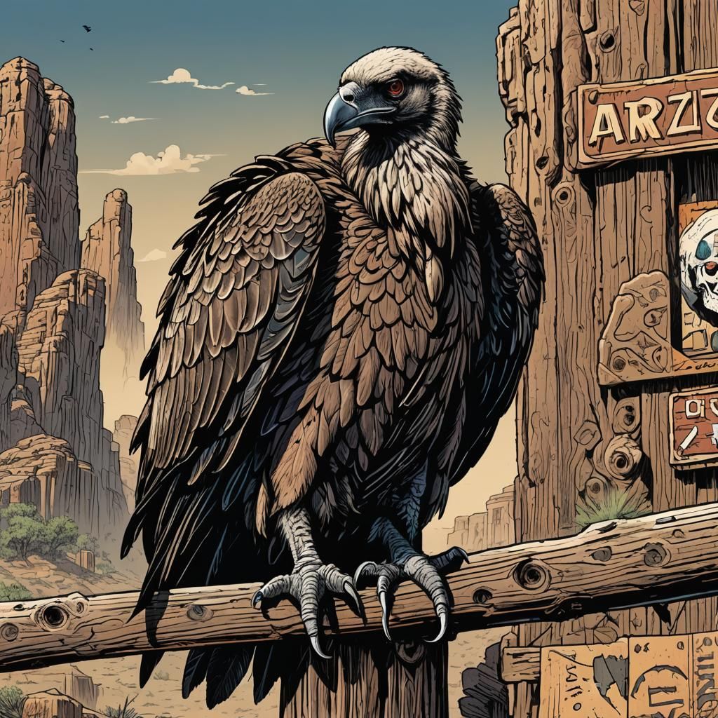 Vulture on Arizona Sign in Comic Book Art Style