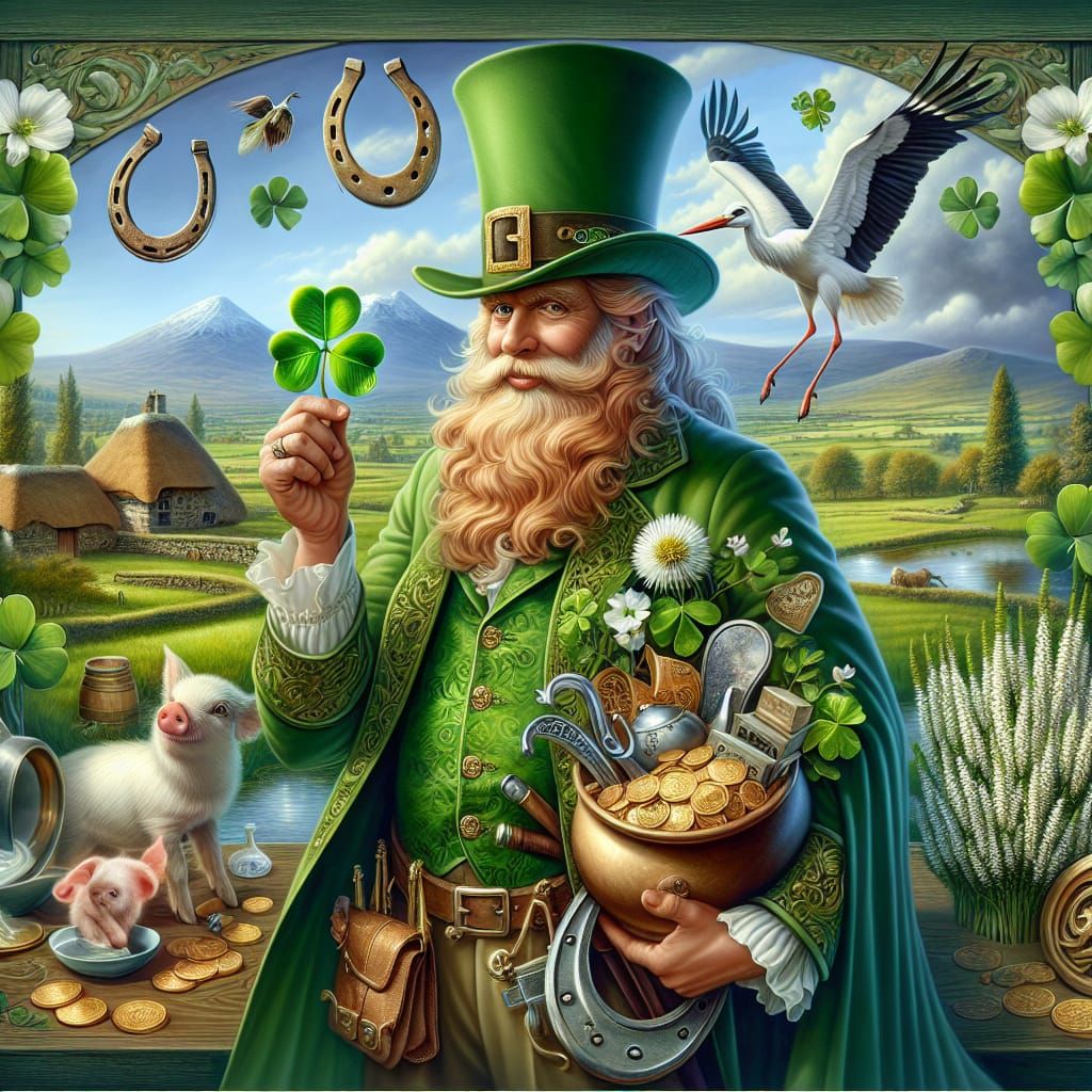 Lucky Leprechaun with Gold Coin in Irish Landscape