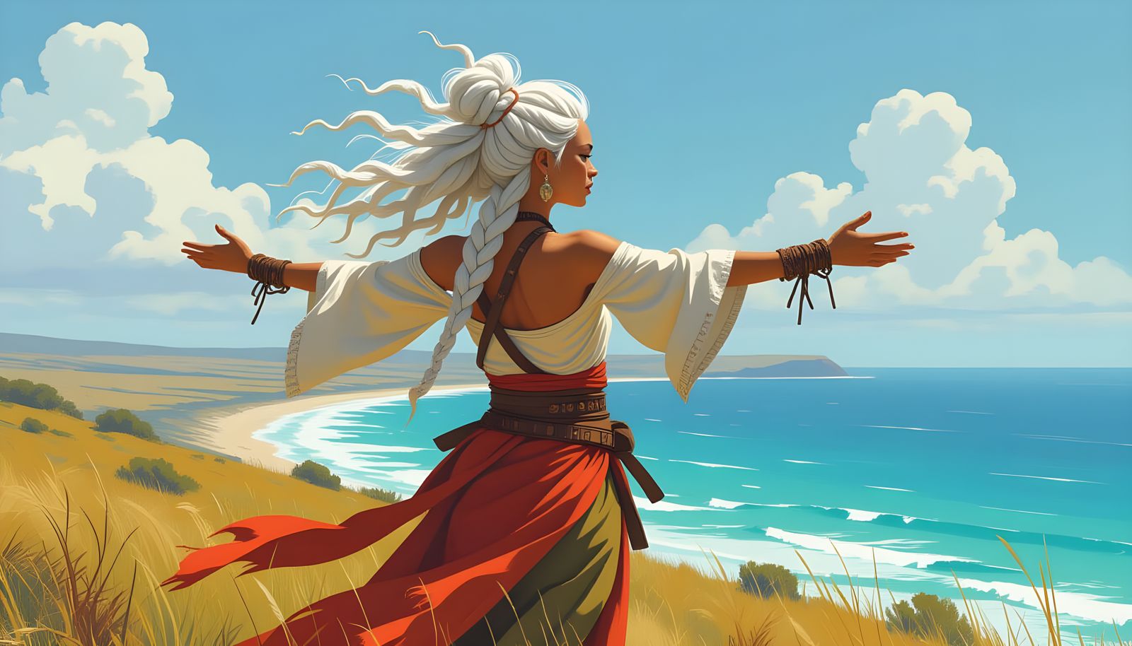 Wild Woman Imploring Nature on Australian Coastline