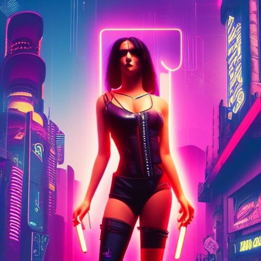 Cyberpunk 2099 Prostitute in Neon Cityscape