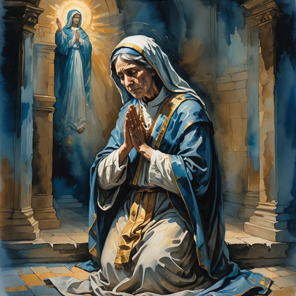 Saint Teresa Praying: Gouache Style, Renaissance Influence