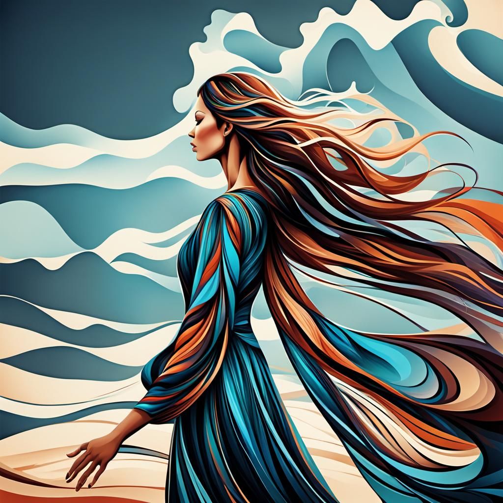 Woman in Wind: Abstract Vector Fractal Art