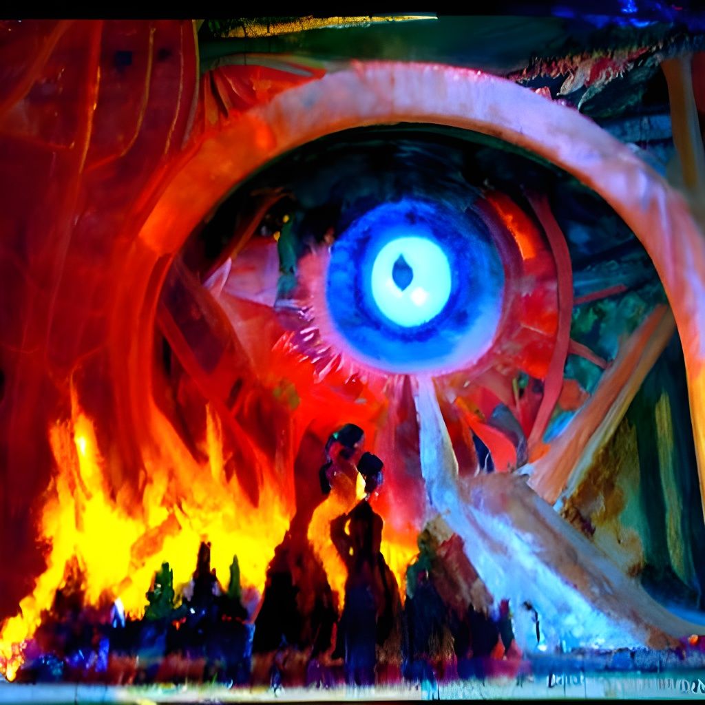 Hypnotic Eyes of Fire in Impressionist Style