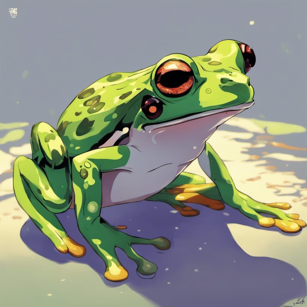 Vibrant Anime-Style Frog in Japanese Manga Art