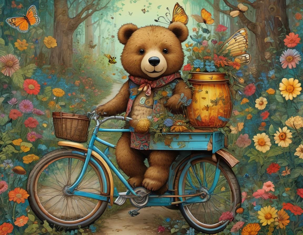 Teddy Bear on Bicycle with Honey Pot, Art Brut