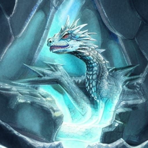 Hatchling Dragon in Crystal Cave: Watercolor Sketch