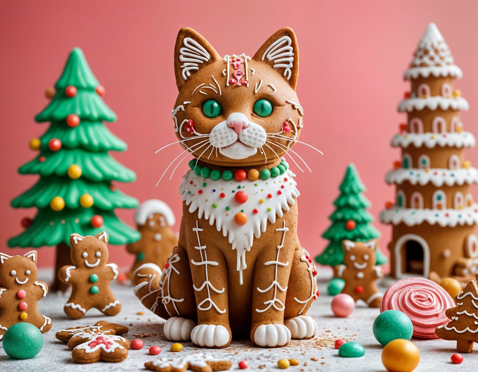 Ginger Christmas Cookie Kitten in Vibrant Holiday Poster Art