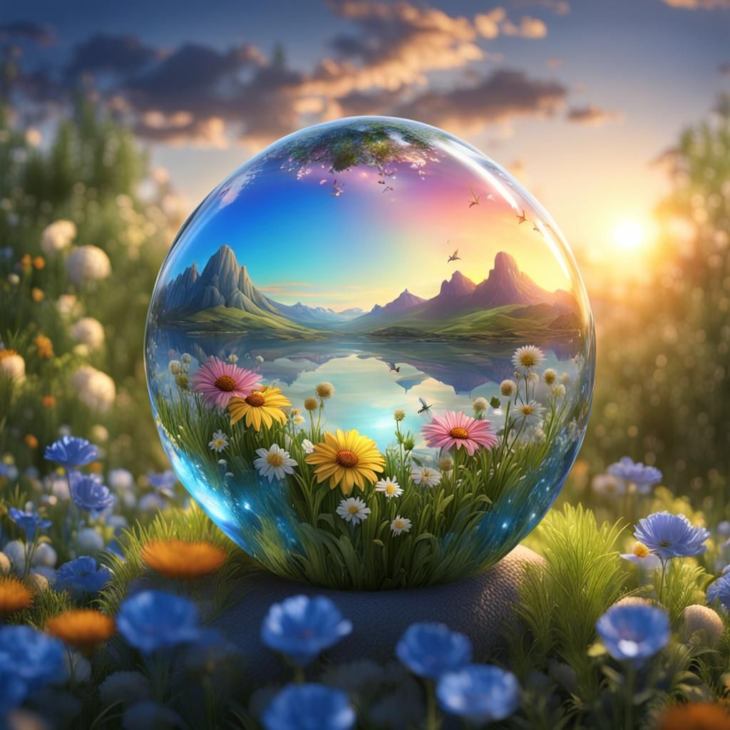 Summer Landscape Inside Glass Drop: Fantasy Art