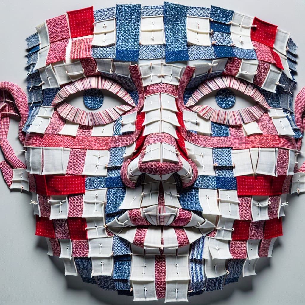 Gingham Fabric Portrait of a Human Face
