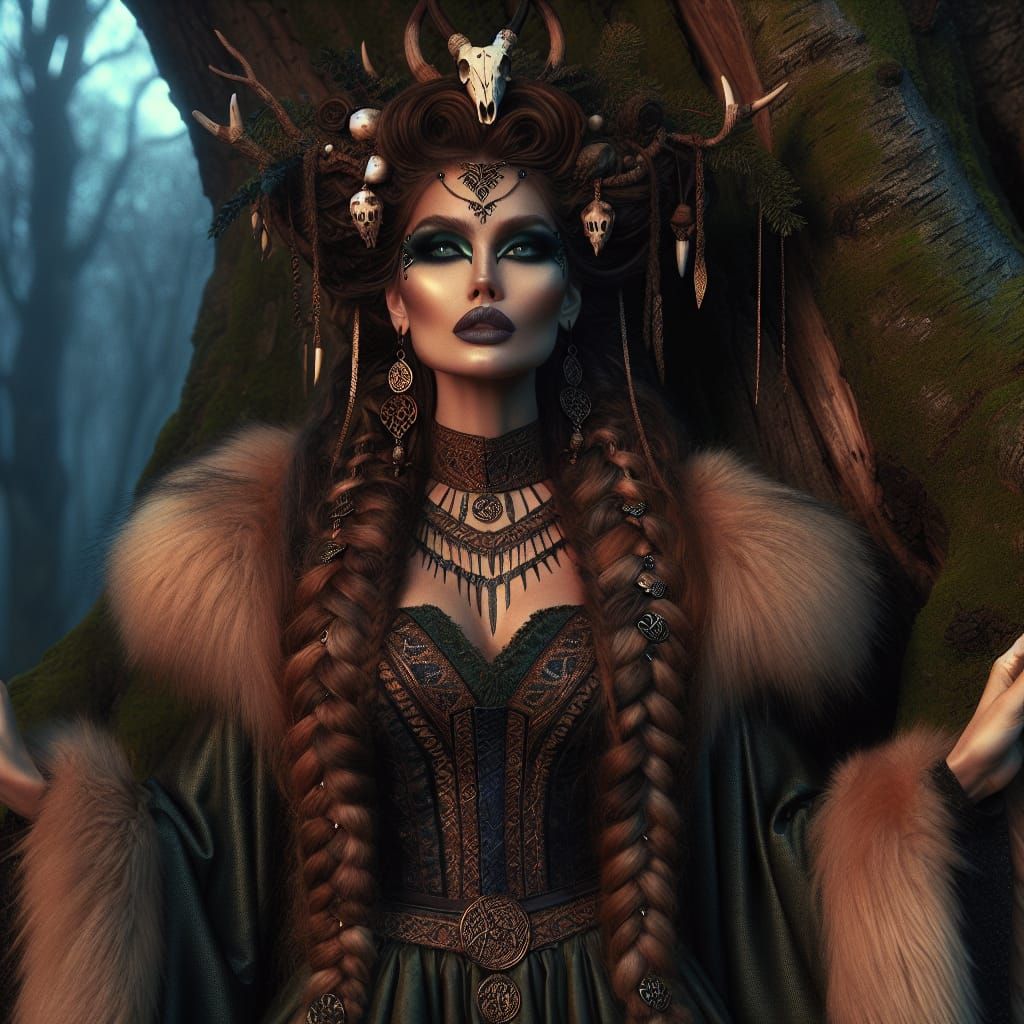 Viking Earth Goddess Njörun in Dark Fantasy Style