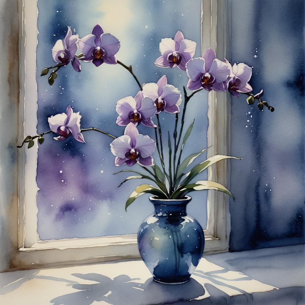 Ethereal Orchid Bloom in Soft Watercolor Hues