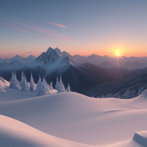 Breathtaking 8K Anime-Inspired Winter Mountains at Sunset