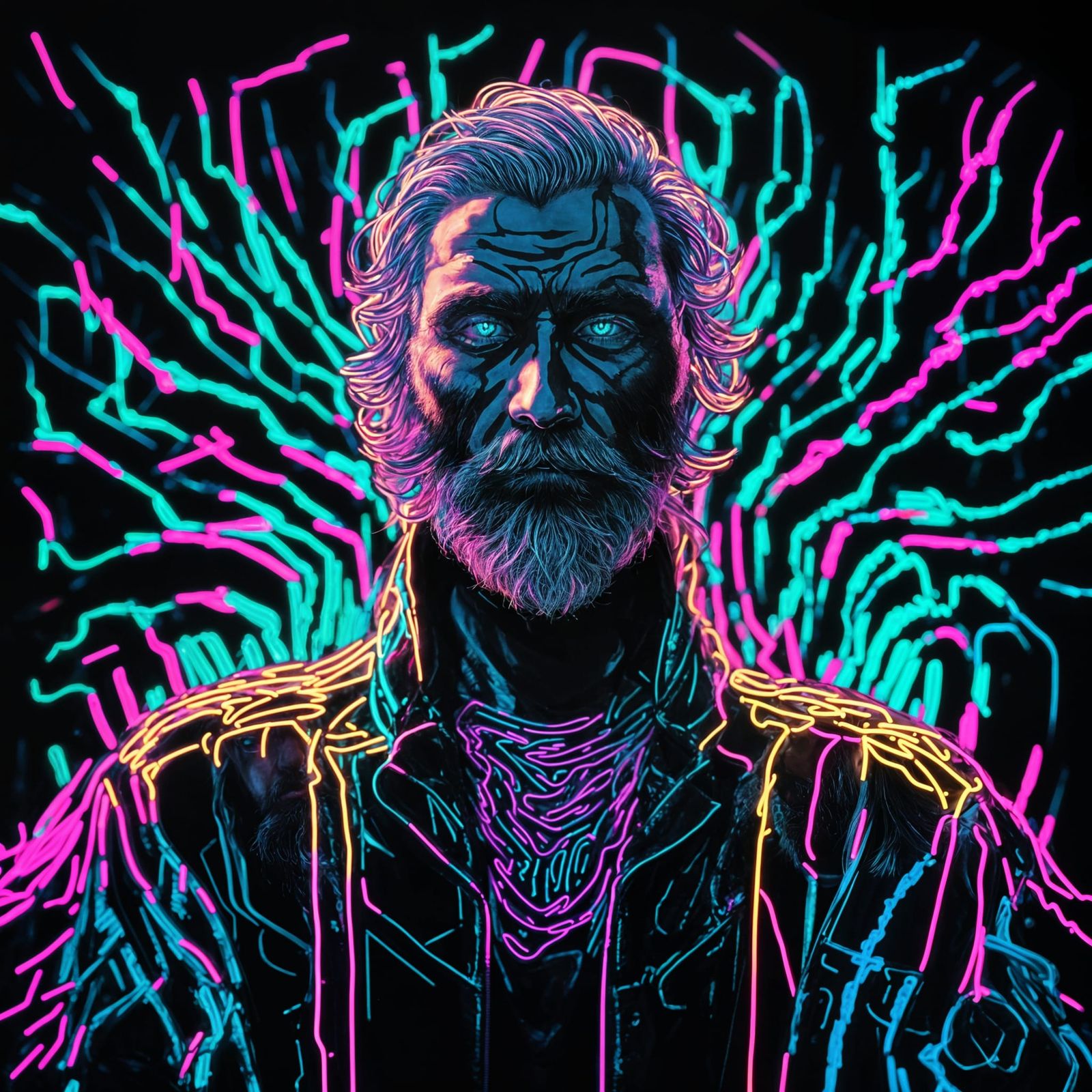 Character with Neon-Lit Glowing Beard