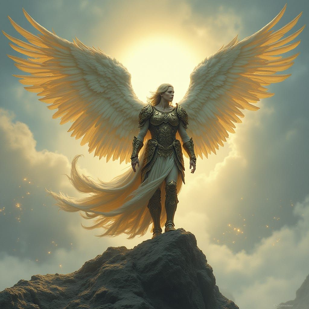 Majestic Warrior Angel in High-Fantasy Armor