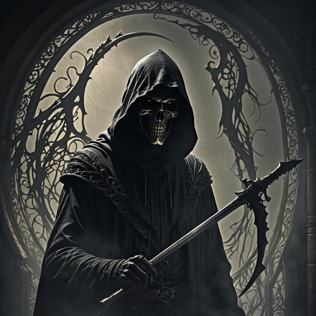 Grim Reaper Silhouette Reflected: Hyper-Realistic Digital Ar...