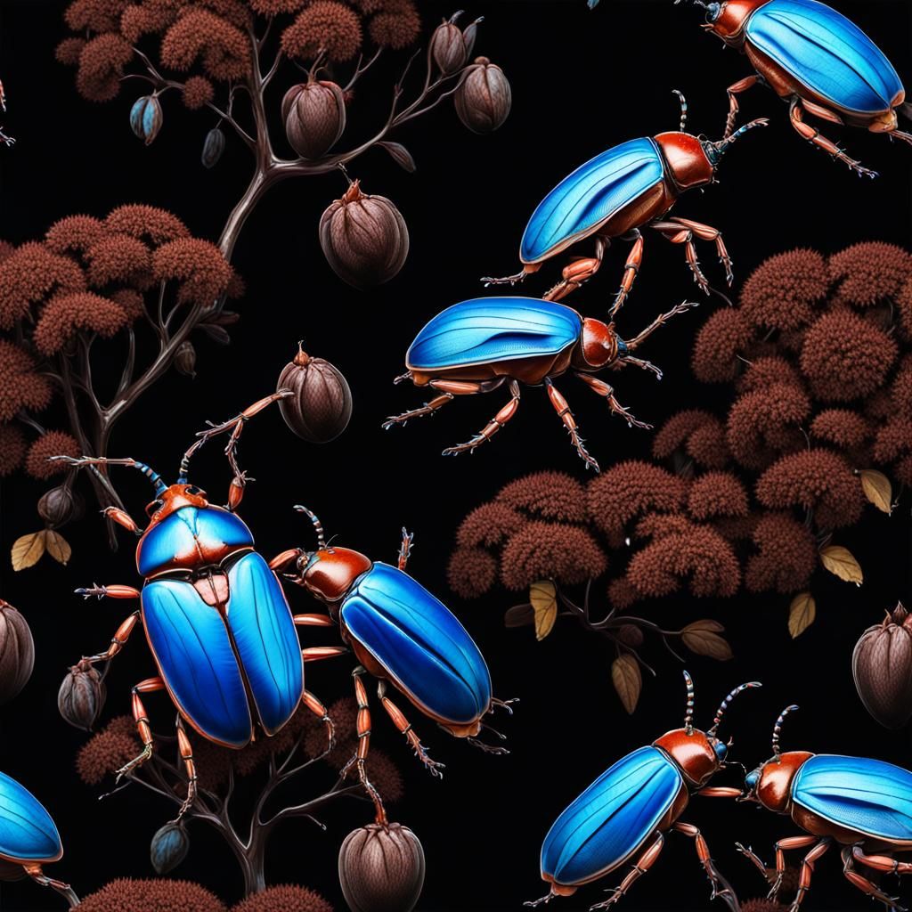 Blooming Botany Beetle on Black Background