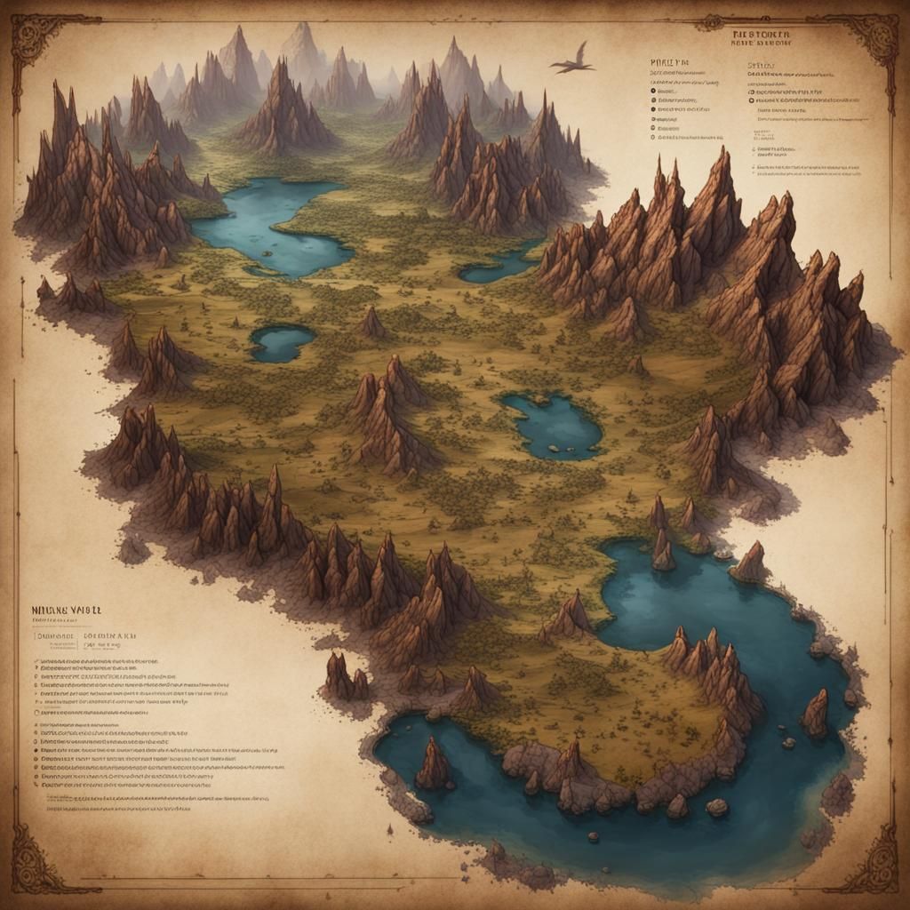 Fantasy World Map in Ink on Paper Style