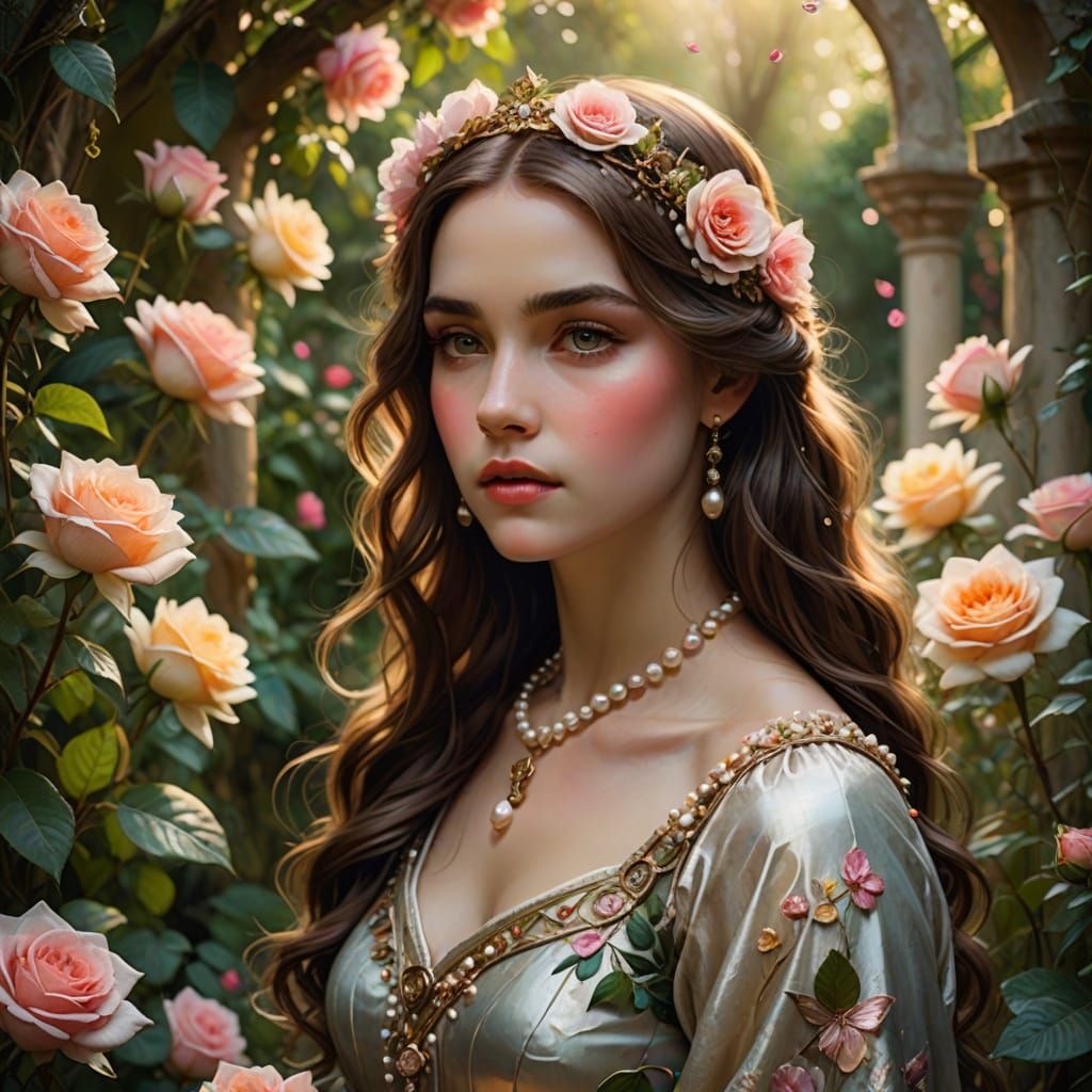 Enchanting Princess in Secret Garden, Waterhouse Style