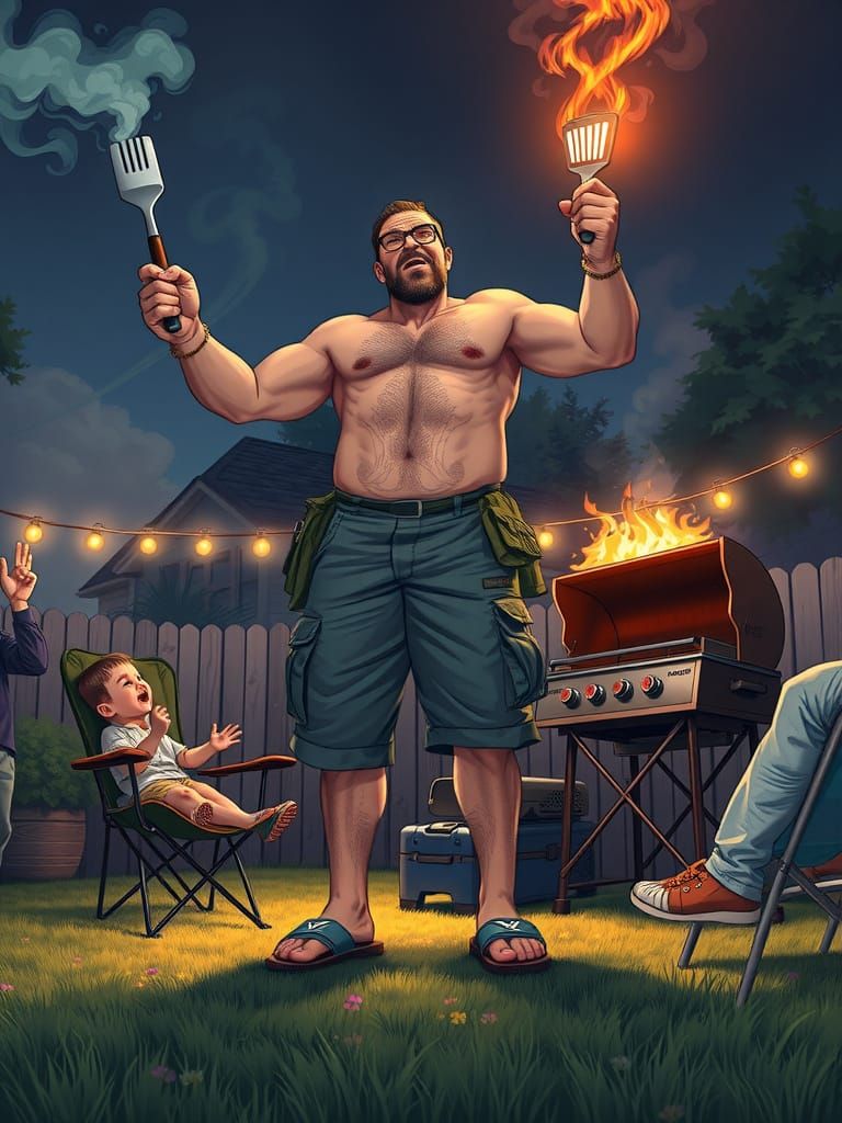 Suburban Dad's Epic Transformation: A Cartoonish Golden-Hour...