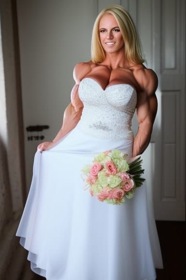 Muscular Bride in Wedding Dress and Heels