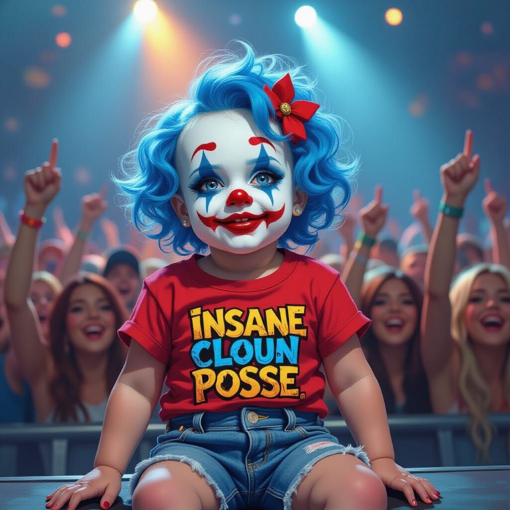 Clown Baby at Concert in Vibrant Digital Art Style
