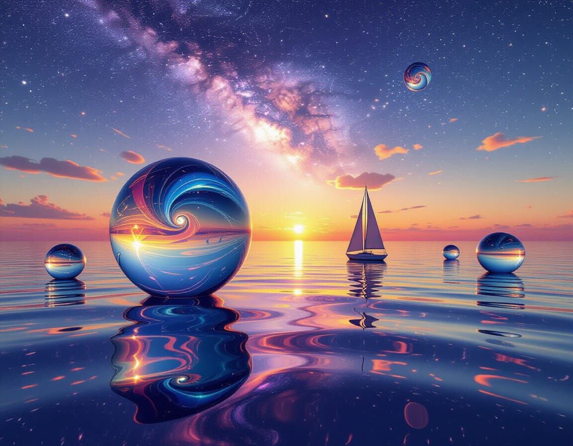 Vivid Crystal Glass Sunrise Over Cosmic Sea