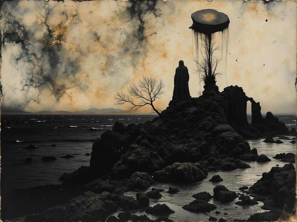 Dark shore treescape