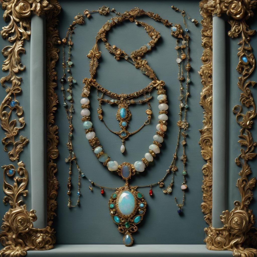 Opulent Opal Necklace Display in Victorian Museum
