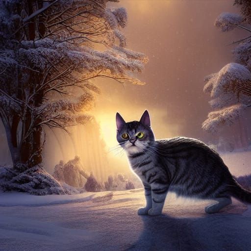 Cinematic Winter Cat Digital Matte Painting