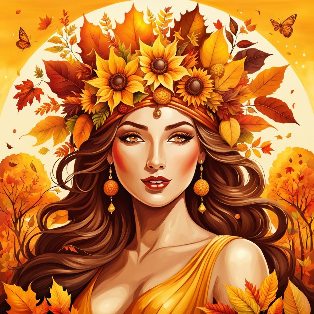 Autumn Goddess in Golden Hour Illustration