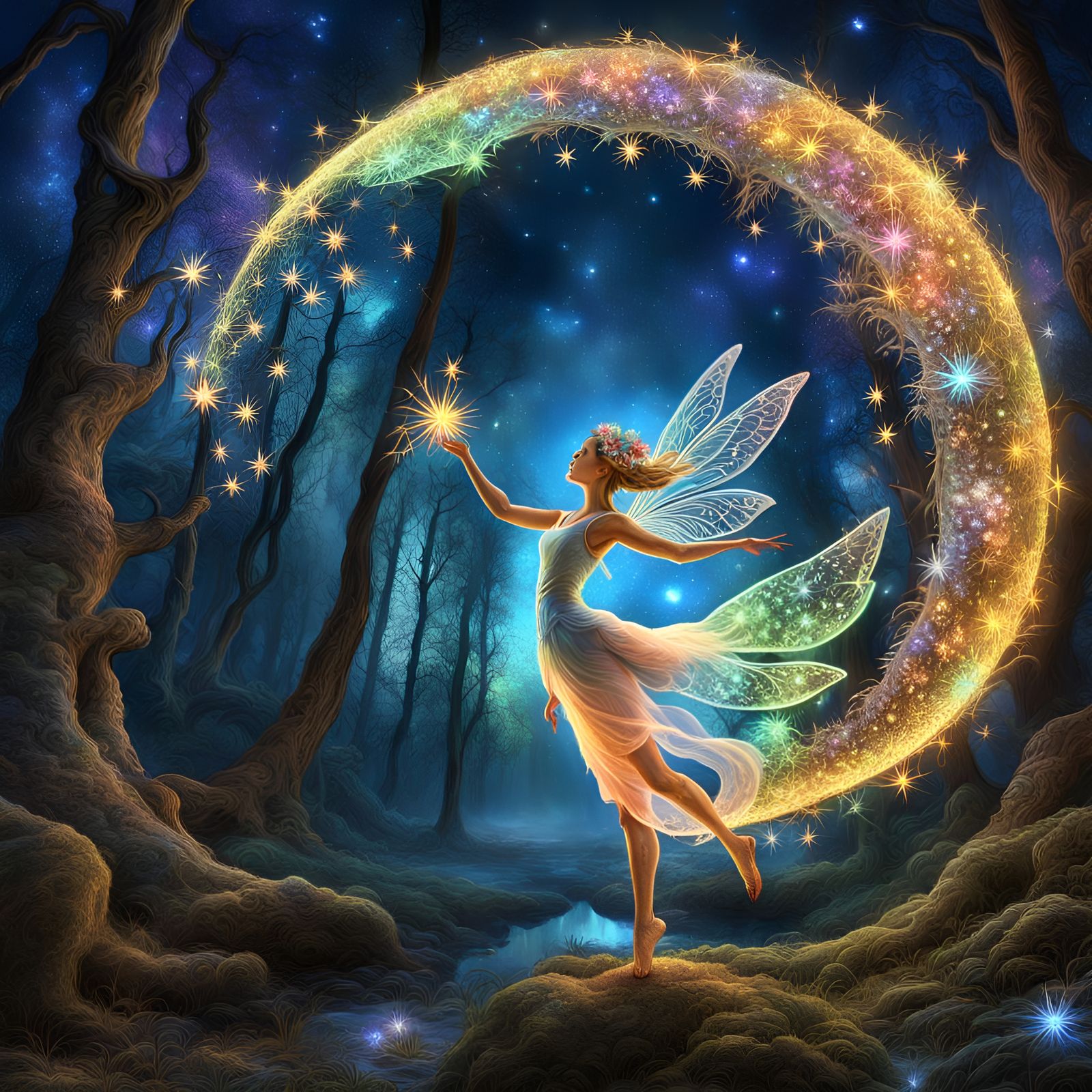 Fairy in Forest with Light Painting Art
