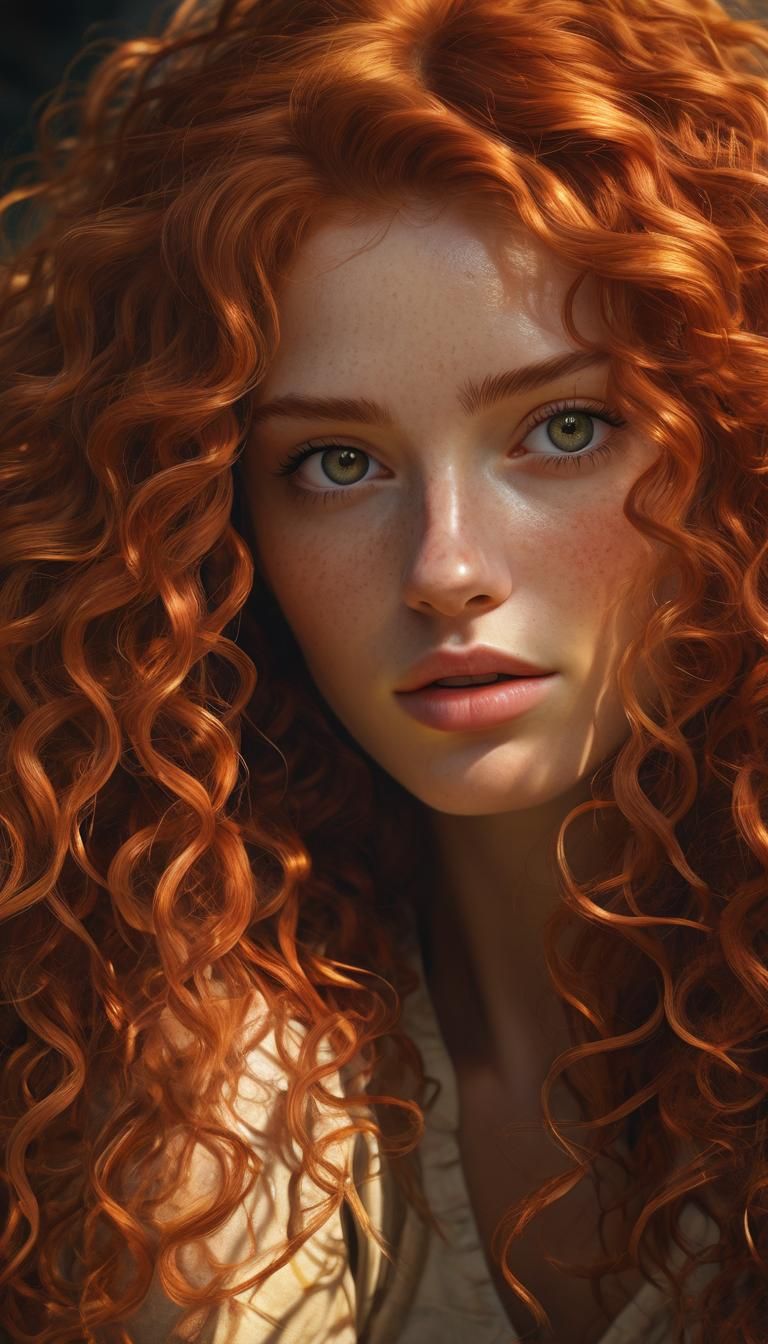 Stunning Red-Haired Girl Portrait in Digital Art Style