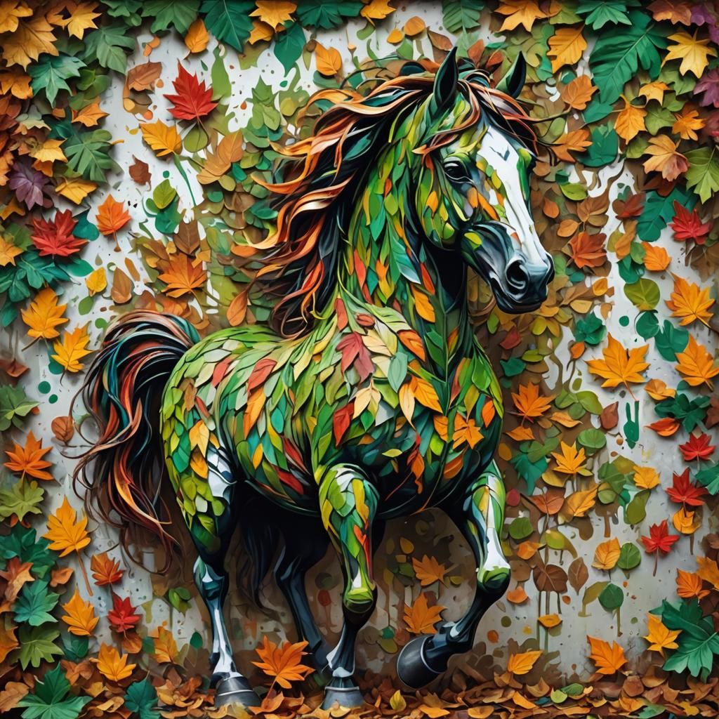 Colorful Leaf Horse in Graffiti Art Style