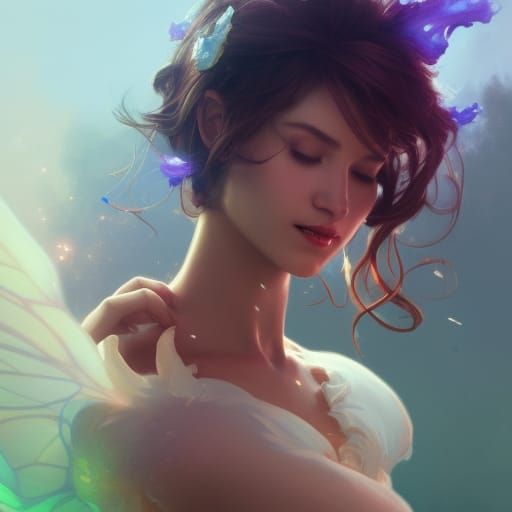 Detailed Island Fairy Portrait in Art Nouveau Style