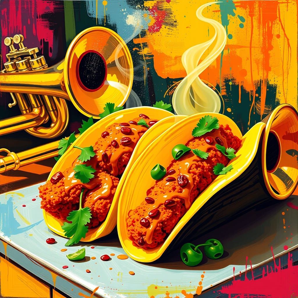 Chicken Tacos and Trumpet in Abstract Expressionism