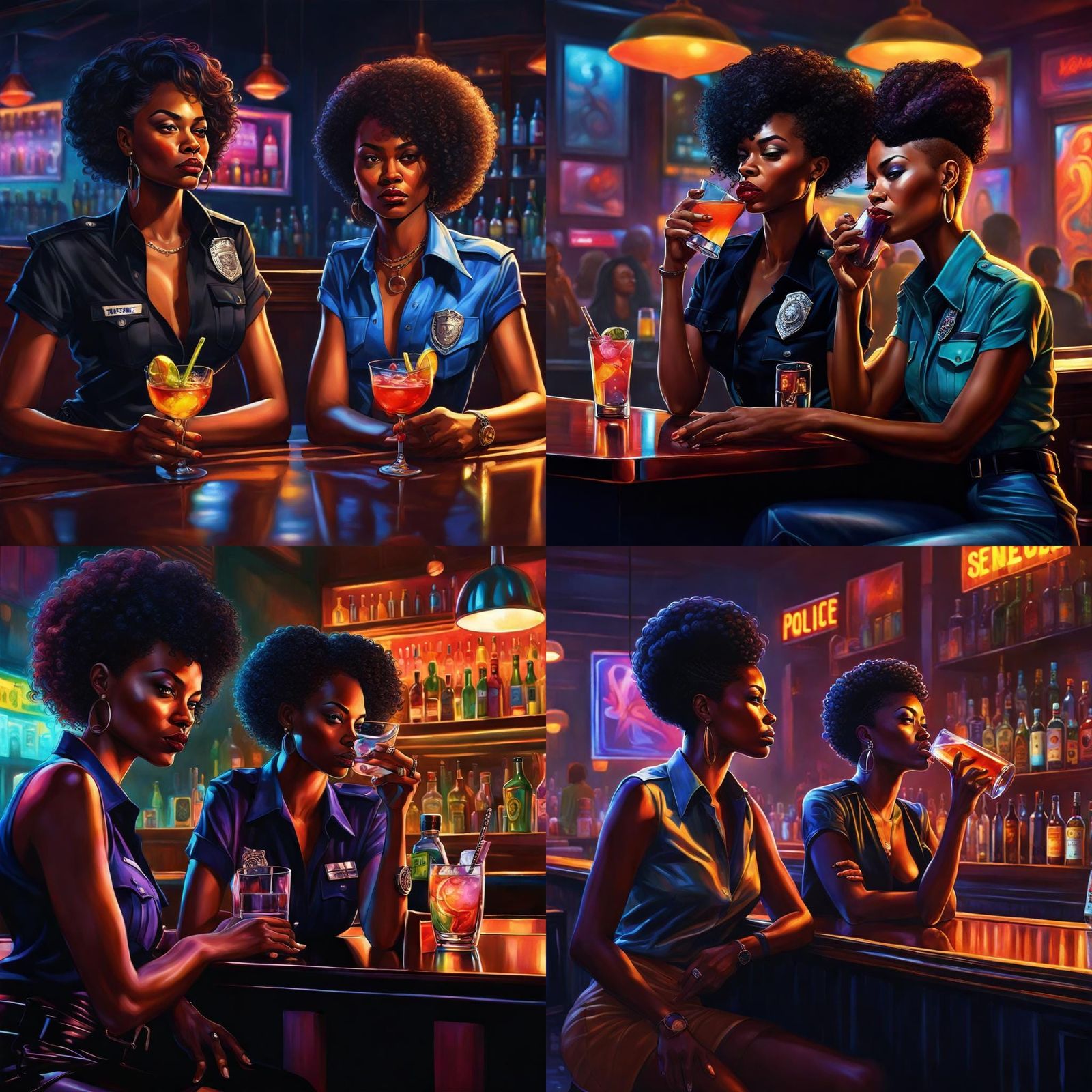 Hyperrealistic Portrait of Two Women Police Relaxing