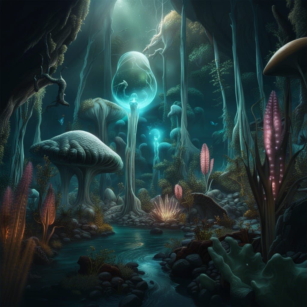 Bioluminescent Alien World: A Digital Matte Painting