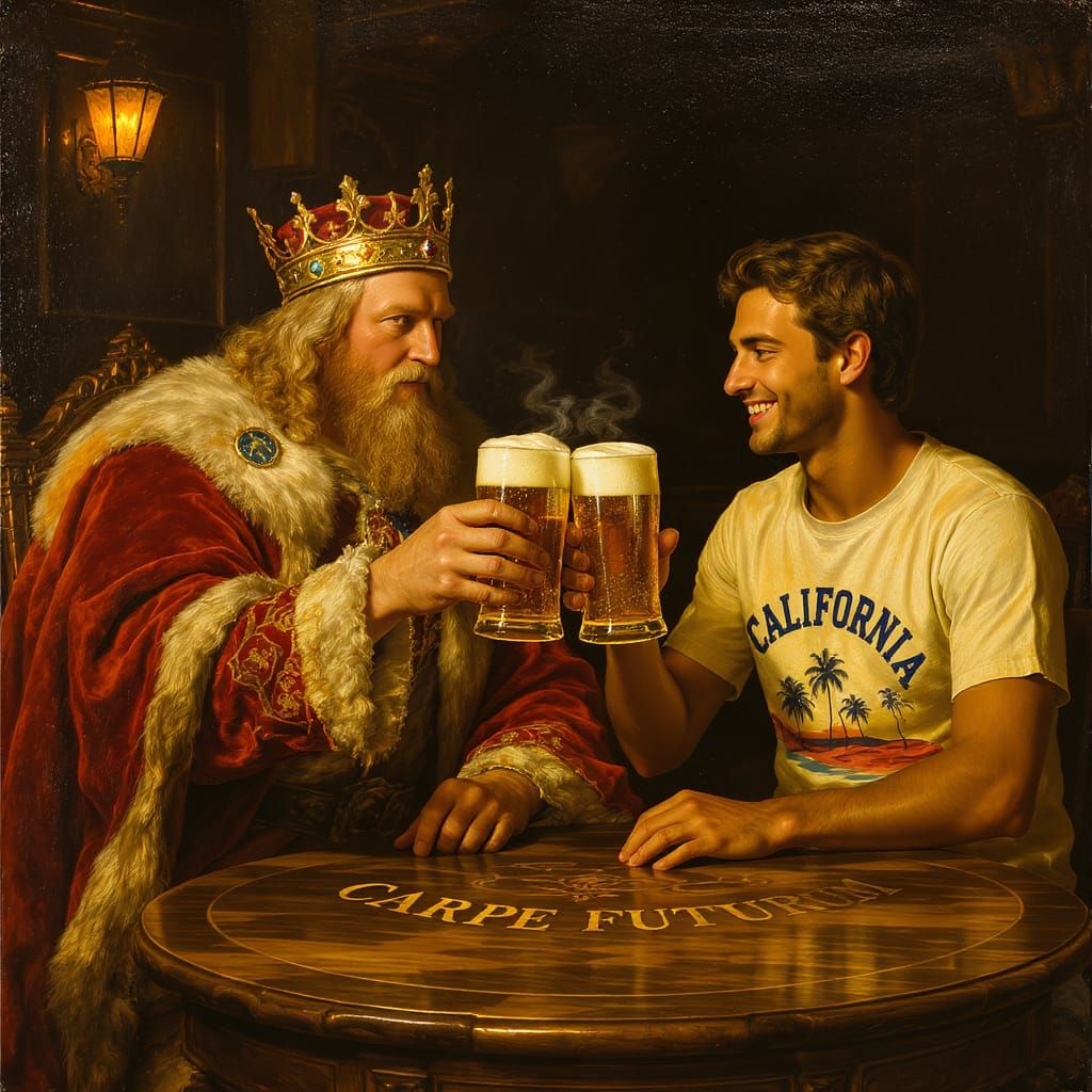 King and Prince Toast Beer in British Pub Oil Painting