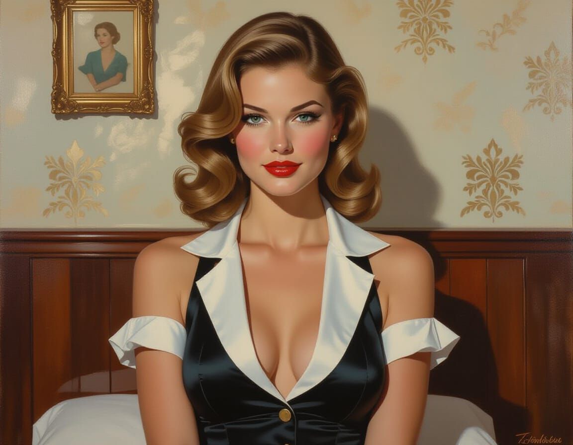Seductive Masseuse Portrait in Oil Painting Style