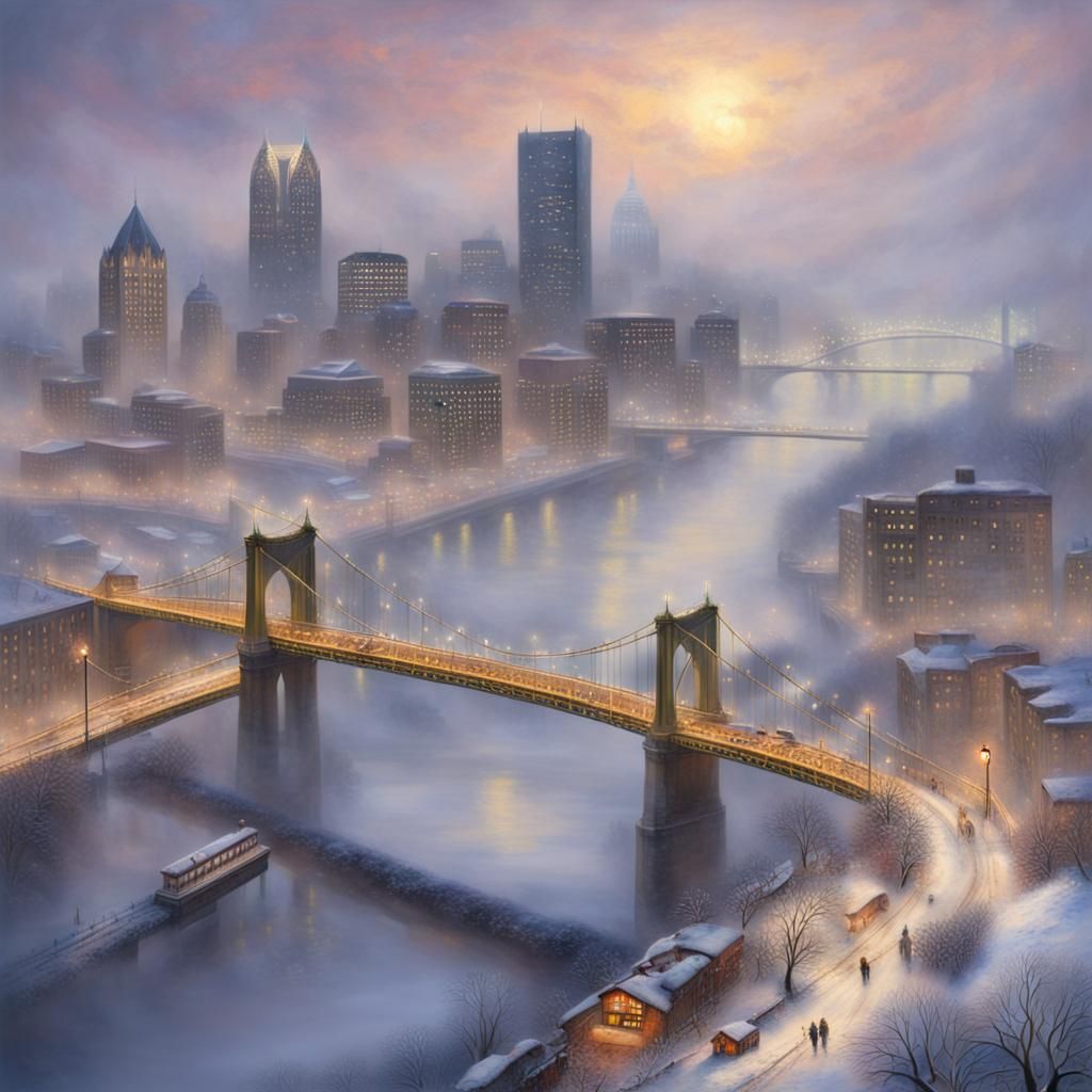 Winter in Pittsburgh: Ethereal Fantasy Painting