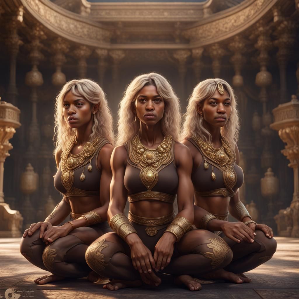 Triplets with Jeweled Hair: Fantasy Art