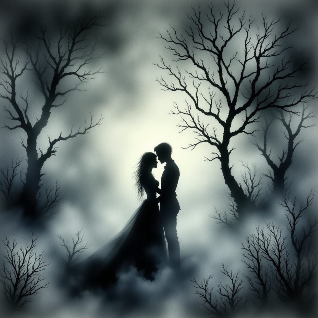 Eerie Watercolor Portrait of a Couple in Love