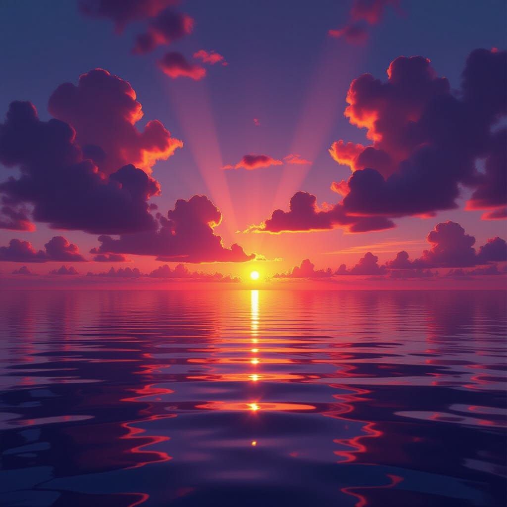 Dramatic Sunset Over Tranquil Ocean