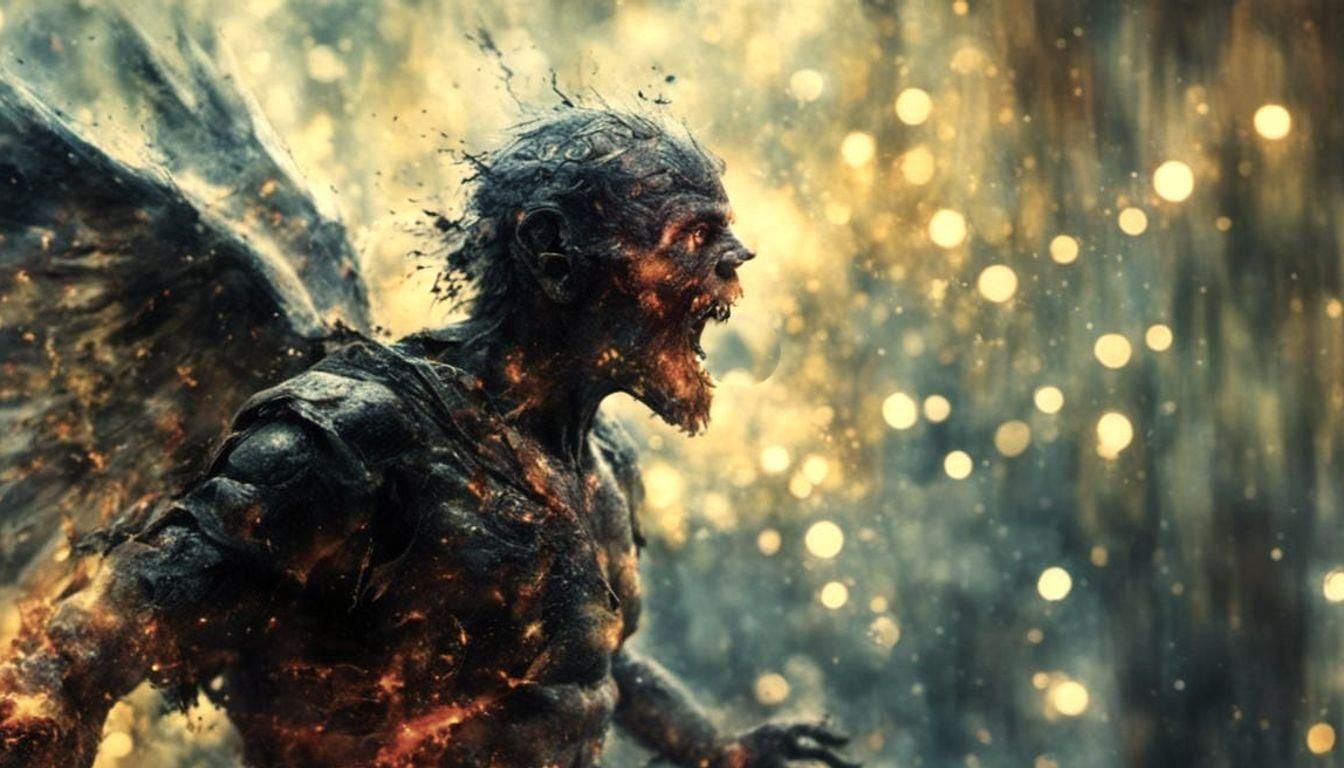 Angel and Abomination in Encaustic Style