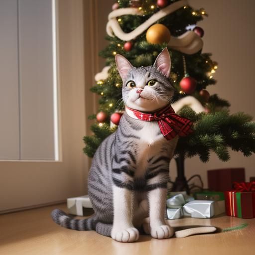Cute Cat with Christmas Ornament Photo