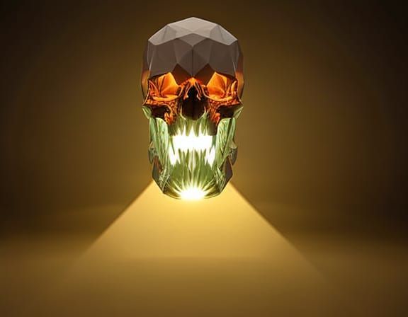 Flaming Skull: Low Poly Digital Art in Geometric Style