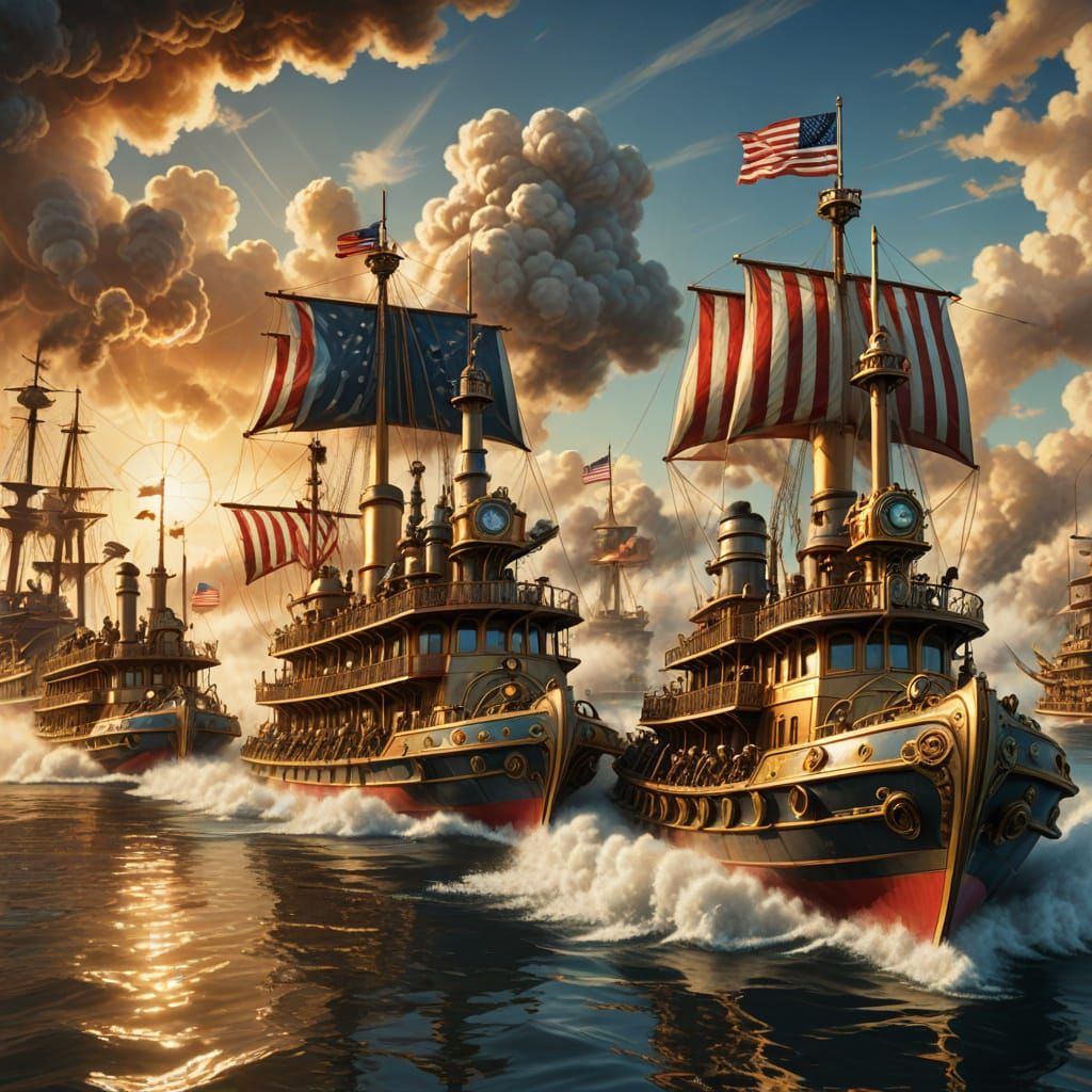 Steampunk Paddle Boat Race in Golden Light