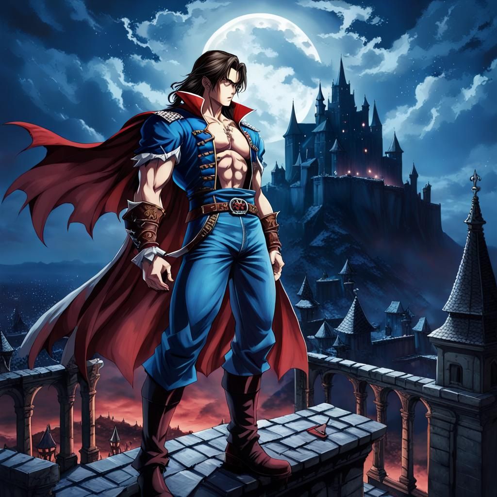 Hero Confronts Vampire Lord in Gothic Horror Illustration