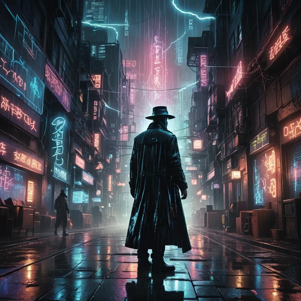 Cyberpunk Wizard in Neon Cityscape at Night